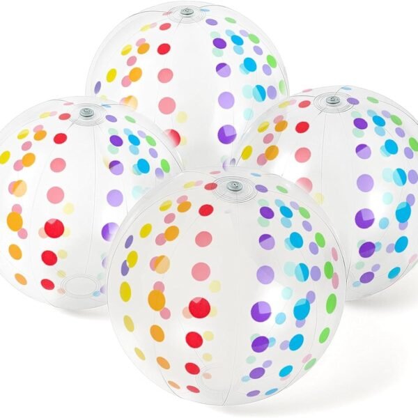 4-Pack Beach Balls 16-inch, Large Polka Dot Beach Balls for Summer Parties, Pool Toys, Birthday Party Supplies Decorations, Kids Water Games