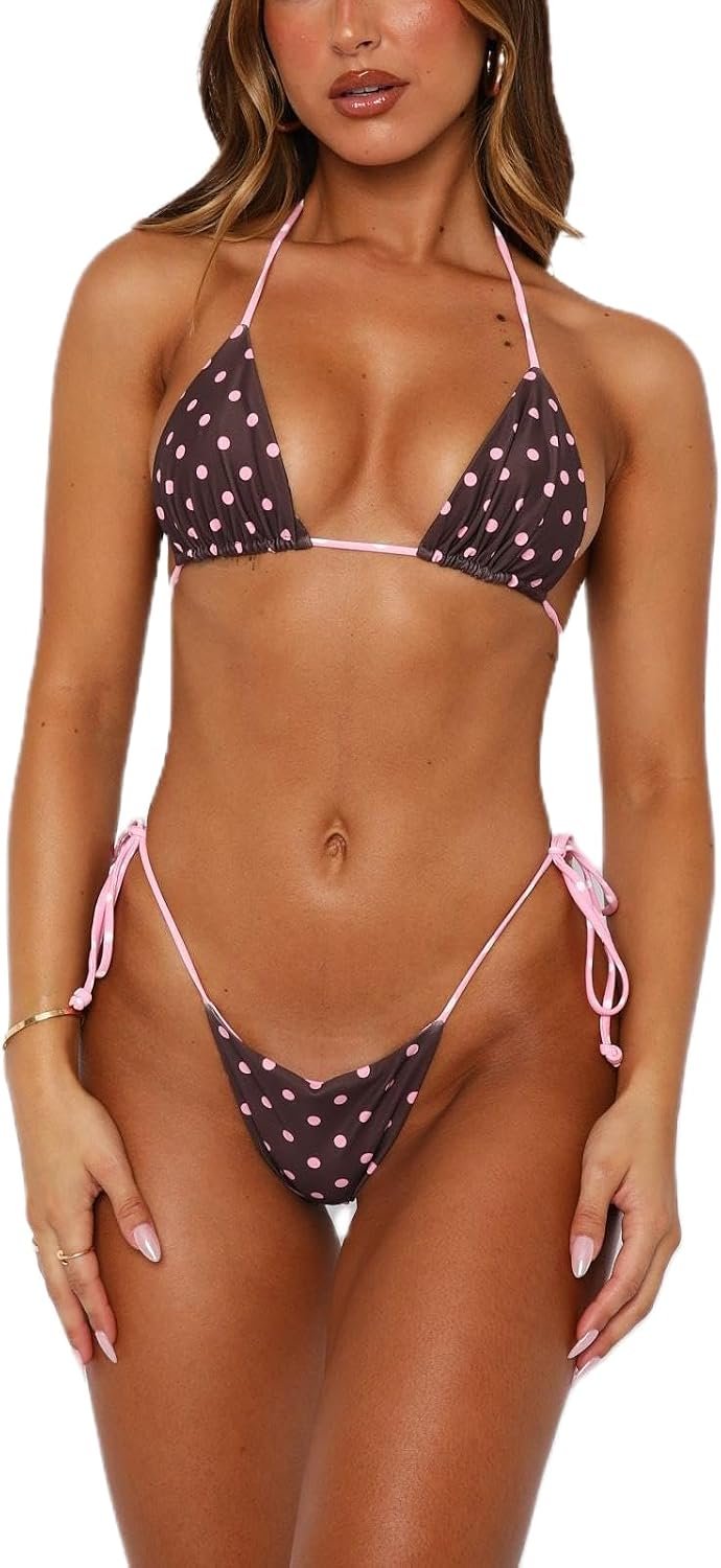 Women Sexy Bikini Set Halter String Triangle Tie Side Cheeky Thong 2 Piece Bathing Suit Swimwear