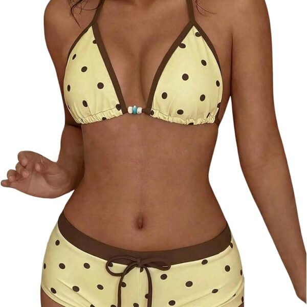 Women's Polka Dots 2 Piece Swimsuit Triangle Halter Bikini Set Boyshorts Bathing Suit