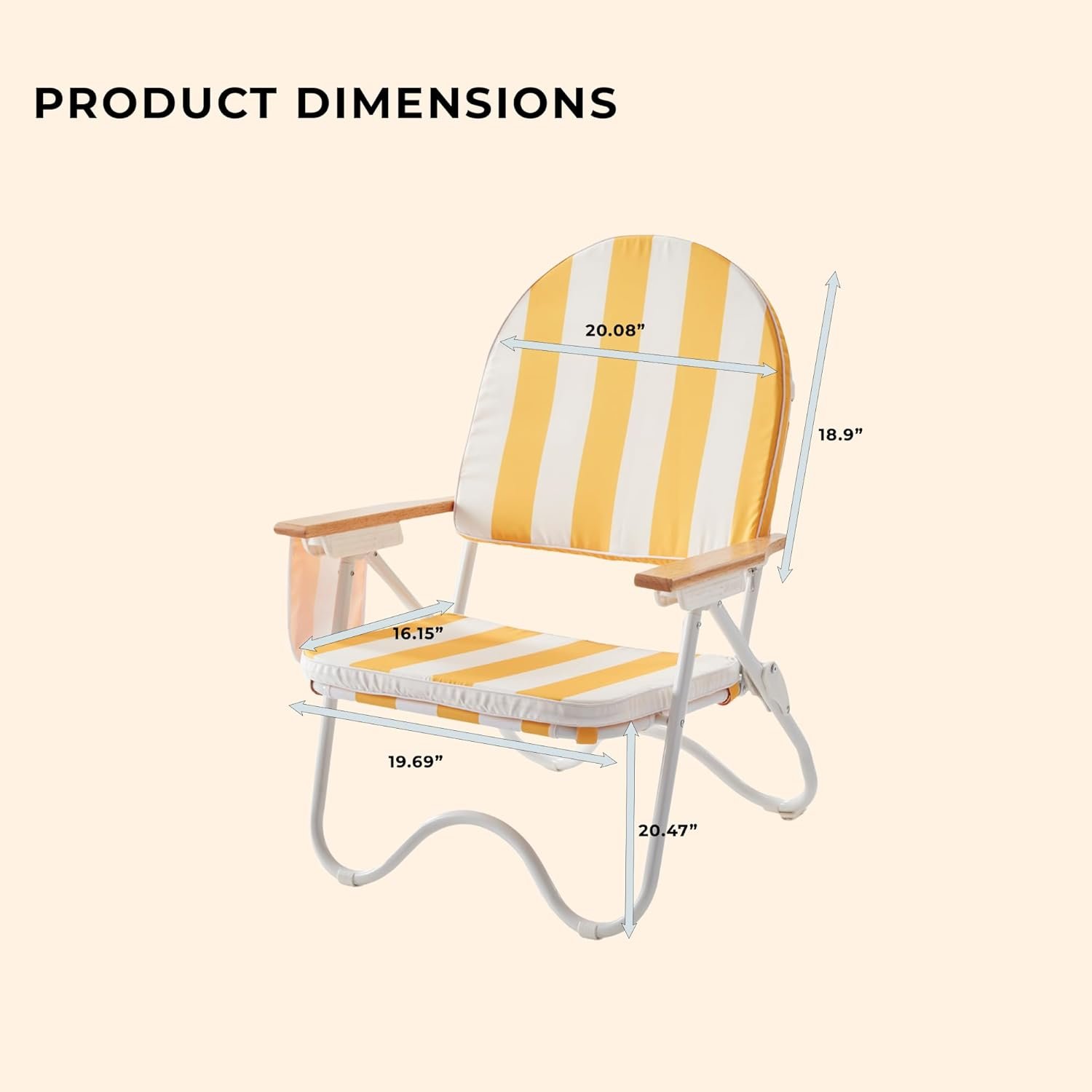 Padded Low Beach Chair, 4-Position Folding Outdoor Chair with Wooden Armrests, Cushioned Seat, Storage Pouch & Carry Strap for Beach, Patio and Lawn - Image 2