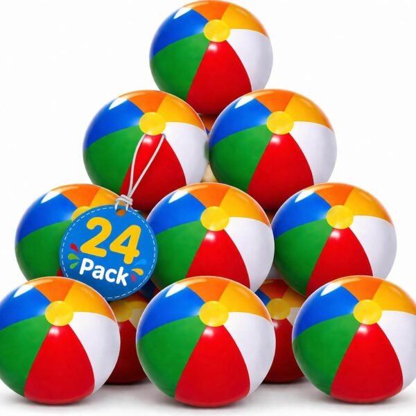 24 Pack -16 Inch Inflatable Beach Balls Bulk 24 - Birthday Pool Party Favors for Kids, Summer Goodie Bags Easter Basket Stuffers Toys, End of Year Student Gifts for Class