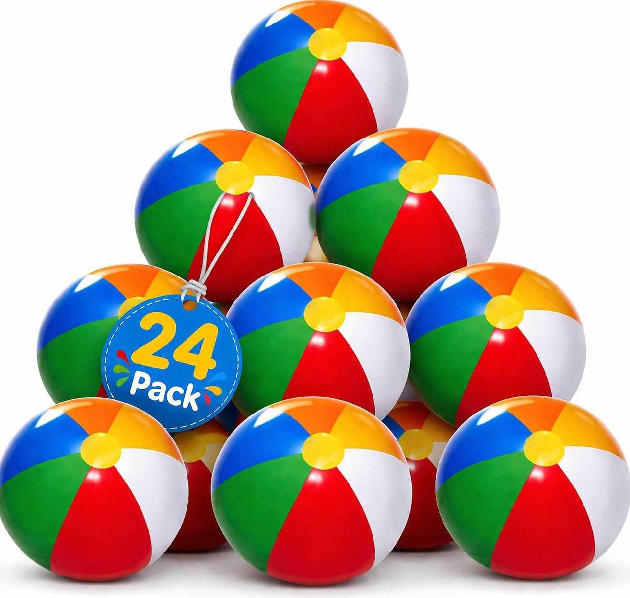 24 Pack -16 Inch Inflatable Beach Balls Bulk 24 - Birthday Pool Party Favors for Kids, Summer Goodie Bags Easter Basket Stuffers Toys, End of Year Student Gifts for Class
