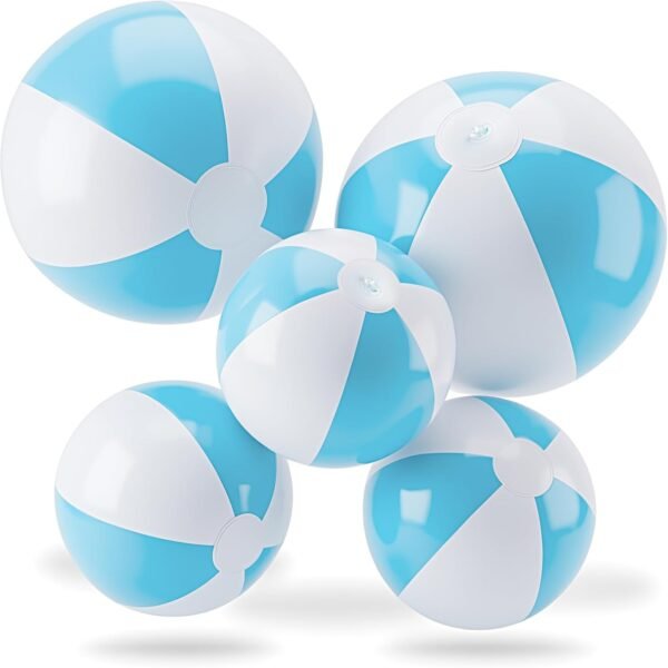 5 Pcs Inflatable Beach Balls 24 & 16 Inch Pastel PVC Large Beach Balls Bulk Blow up Pool Water Game Toy for Kid Adult Birthday Summer Pool Party Favors Decorations (Blue)