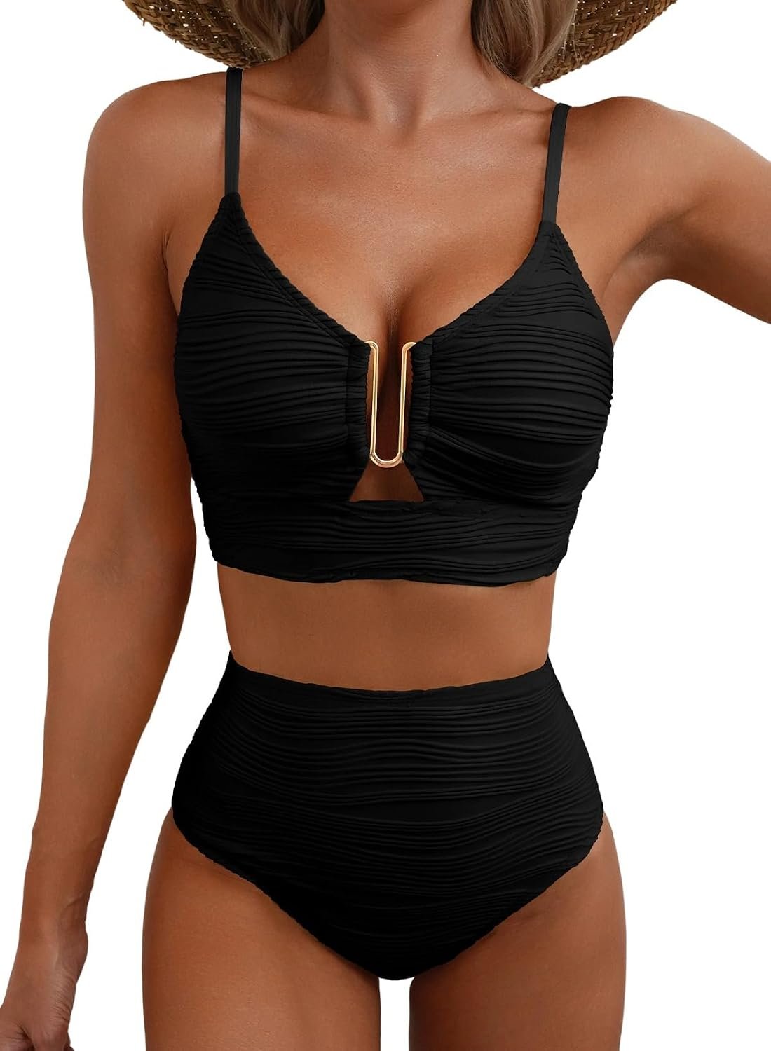 2 Piece Bikini Set U-Wire Cutout Popular Swimsuit High Waisted Textured Summer Beach Swim Bathing Suits