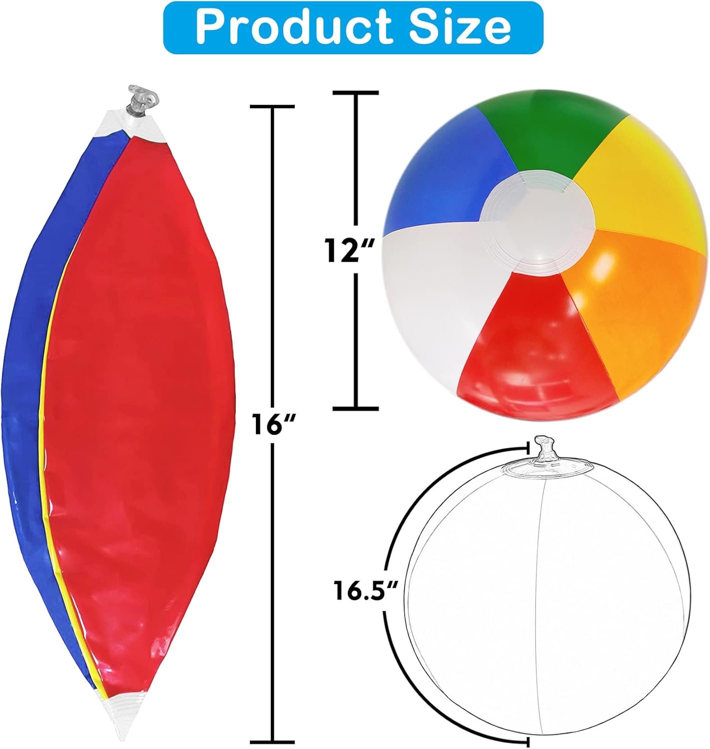 16'' Beach Balls for Kids - 3 Pack Beach Ball Bulk Inflatable Pool Beach Balls Bulk Hawaiian Tropical Theme Party Decorations Favors Supplies - Image 2