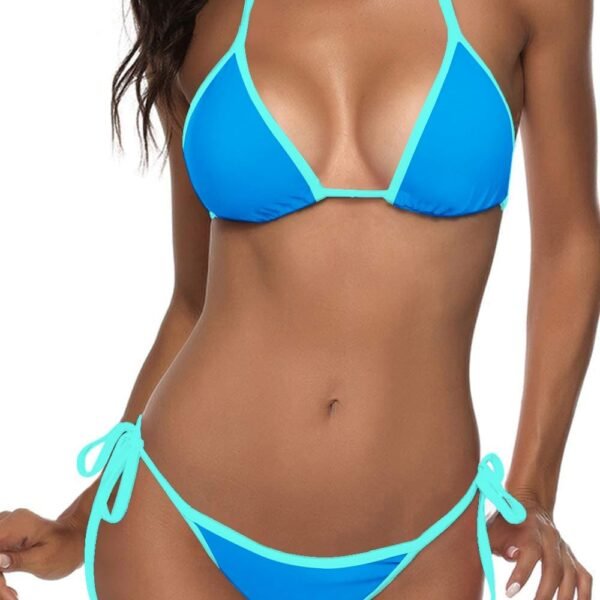 Women Two Piece Swimsuit Color Block Swimwear Halter String Triangle Bikini Sets