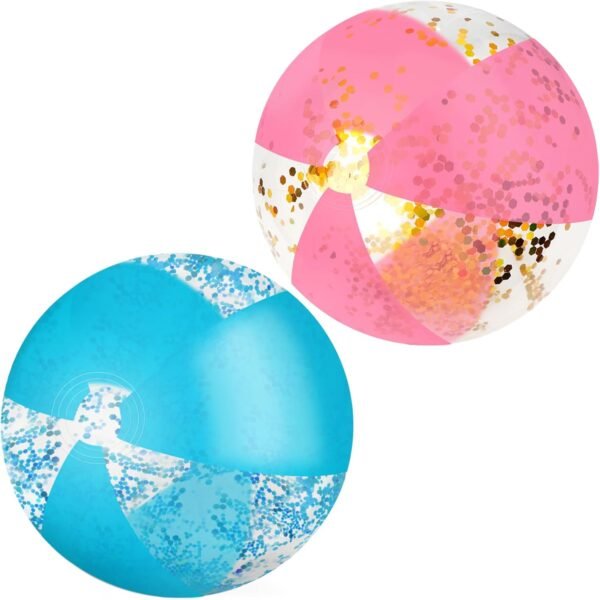 16 Inch Confetti Glitter Beach Balls, Pink & Blue Inflatable Pool Ball for Adults Summer Beach Pool Party Game Water Beach Party Favor Summer Decor