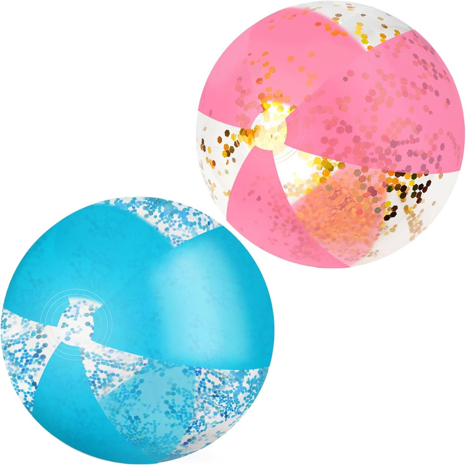 16 Inch Confetti Glitter Beach Balls, Pink & Blue Inflatable Pool Ball for Adults Summer Beach Pool Party Game Water Beach Party Favor Summer Decor