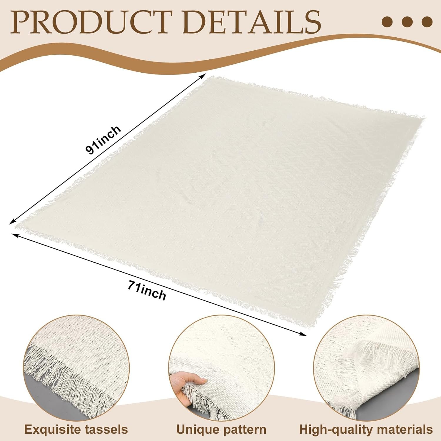 Extra Large Outdoor Picnic Blanket Oversize Beach Woven Cotton Yarn Blanket with Fringe Machine Washable Sandproof Portable for Spring Summer Camping Beach Park (Beige) - Image 2