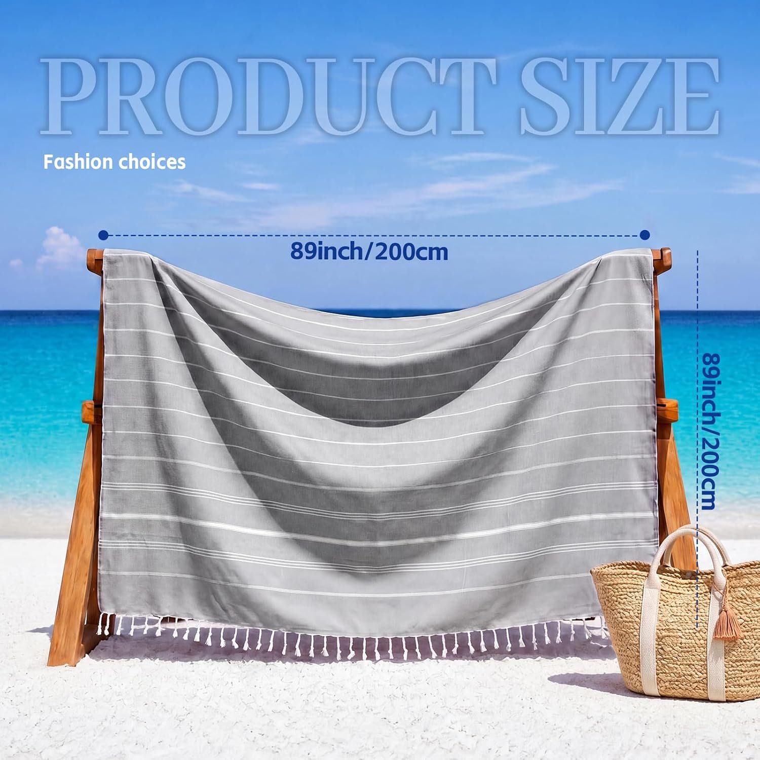 79in Oversized Turkish Beach Towel Blanket Large Big Boho Woven Polyester Sandproof Towels Plus Picnic Blanket for Seaside Swimming Pool Camping Travel Household Blanket Things - Image 2