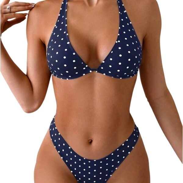 Women's Polka Dots Bikini Set Halter Triangle Swimsuit 2 Piece Bathing Suit