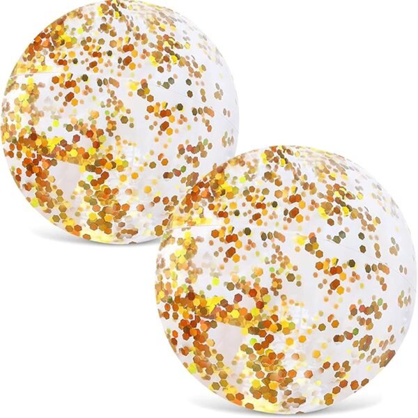16 Inch Glitter Beach Balls, 2PCS Swimming Pool Balls Inflatable Beach Ball with Gold Confetti for Kids Birthday Summer Pool Party