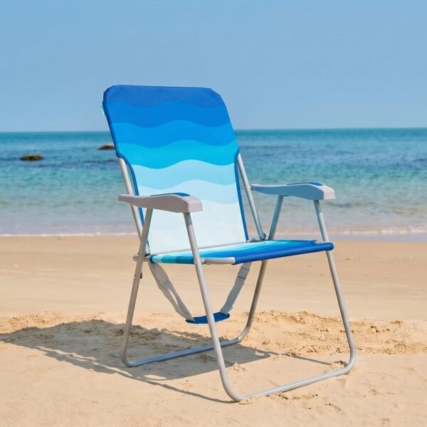 Folding Beach Chair for Adults, Lightweight Beach Chair with Shoulder Straps, High Back Camping Chairs with Hard Armrest, Supports 300lbs for Outdoor Lawn Concert