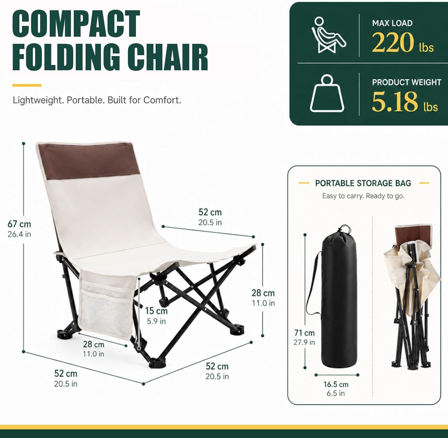 4 Pack Low Profile Beach Chairs with 3 Position Adjustable Back 300lb for Adult, Folding Lightweight Reclining Camping Chair with Storage Bag Compact Camp Lounge for Concert Lawn Picnic Travel - Image 2
