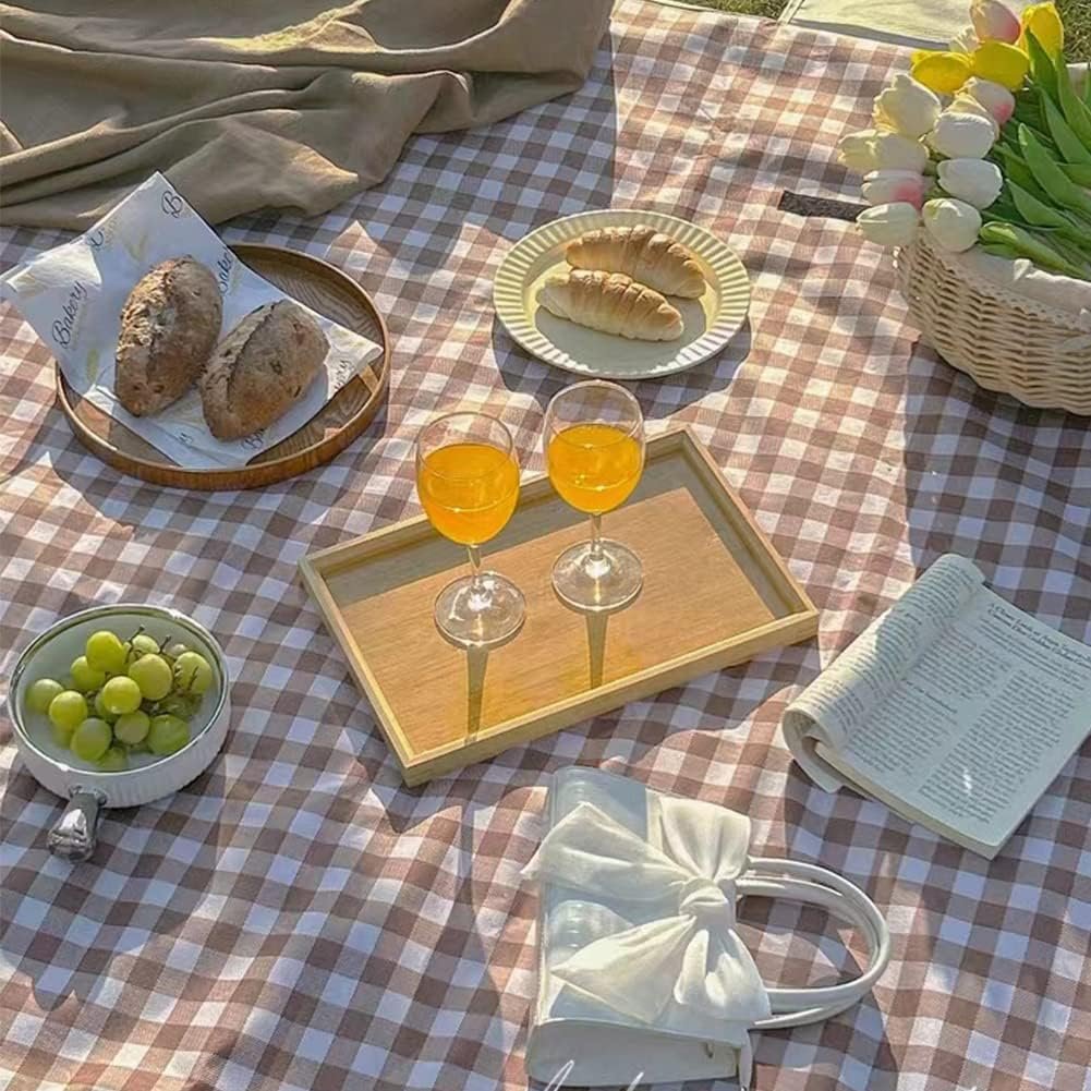 Oversize Picnic Beach Blanket, 80''x80'' Outdoor Waterproof Foldable Sandproof Blankets Plaid Picnic Mat for Beach Camping on Grass Picnic Blankets (Brown 2, 80x80in) - Image 2
