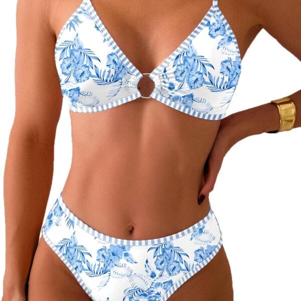 Women's Triangle Bikini Sets O Ring Linked Two Piece Swimsuits Floral Printed Cheeky Bathing Suit