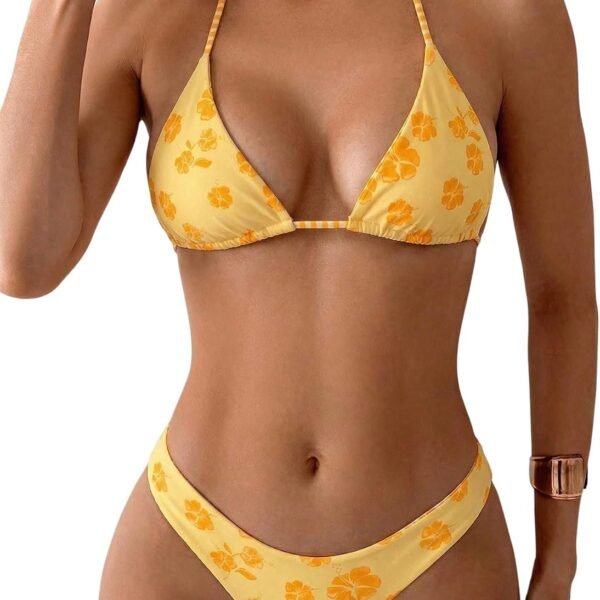 Women's Polka Dots Triangle Thong Bikini Sets Floral Cute Bathing Suit Swimsuits