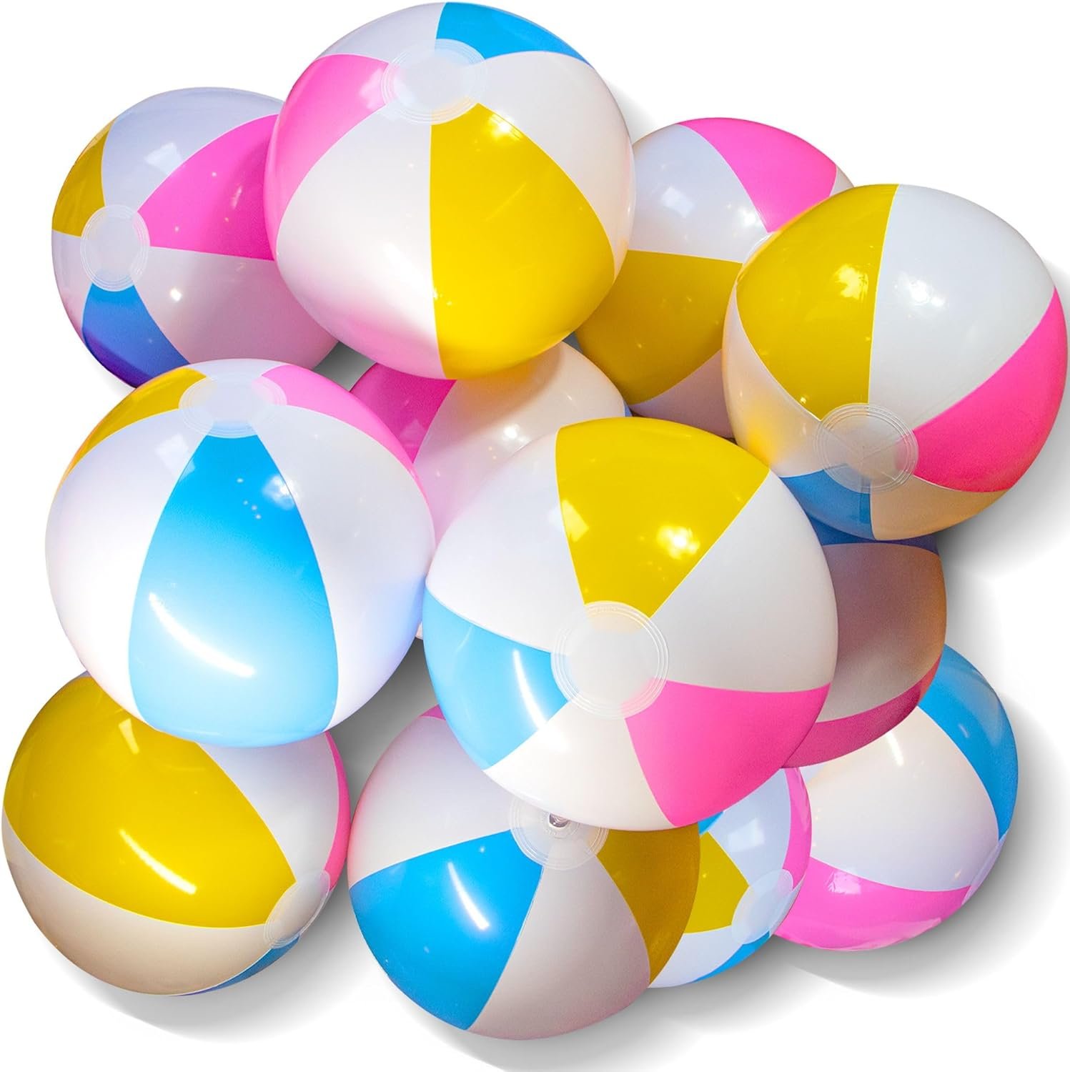 Inflatable Beach Balls - 12 Pack, 12" White Panels Alternate with Macaron Colors, Leak-Proof PVC - Summer Beach Pool Party Supplies, Fun Floating Toys for Teenagers, Adults