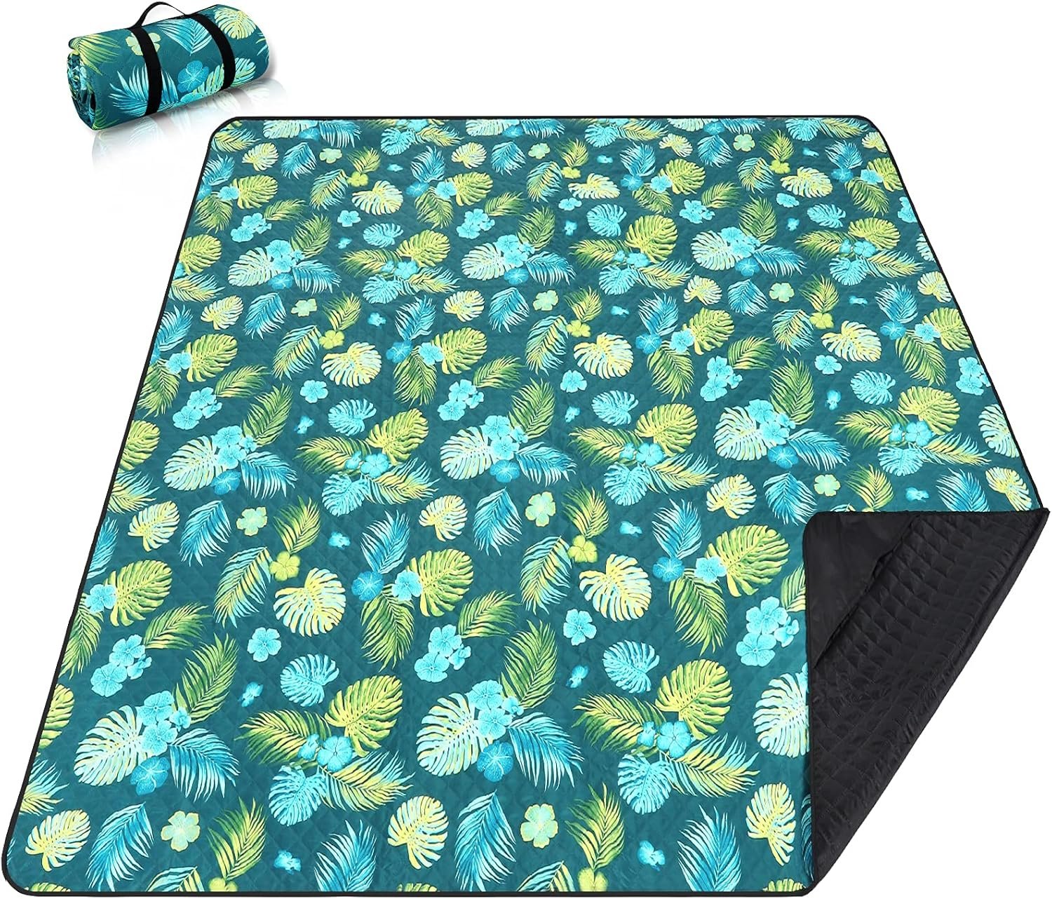Picnic Blankets Extra Large, Waterproof Foldable Outdoor Beach Blanket Oversized 83x79” Sandproof, 3-Layer Picnic Mat for Camping, Hiking, Travel, Park, Concerts(Yellow Flowers)