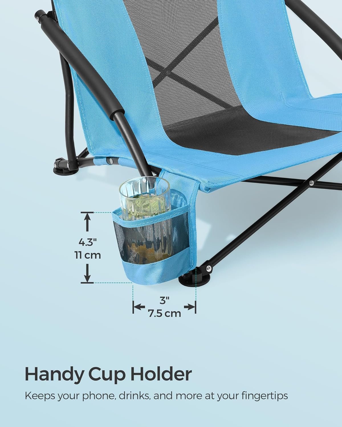 Set of 2 Portable Beach Chairs for Adults, Max. Load 330 lb Each, High Backrest, Cup Holder, Lightweight, Heavy-Duty, Light Blue - Image 2
