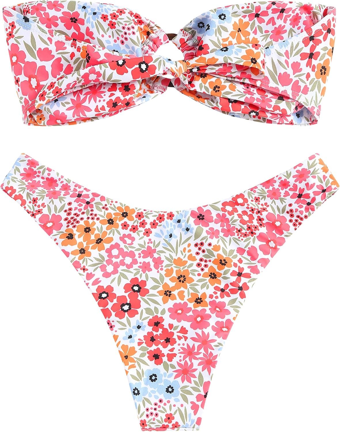 Women's Bandeau Bikini O Ring Strapless Tie Back High Cut Two Piece Swimsuit Bathing Suits - Image 2